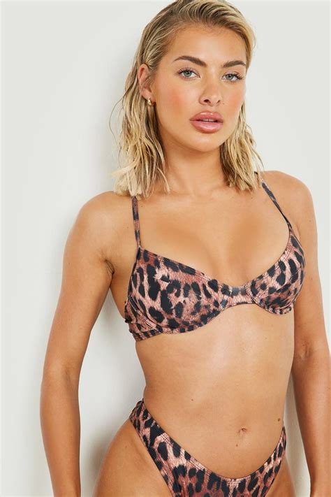 Leopard Underwired Strappy Bikini Top Boohoo