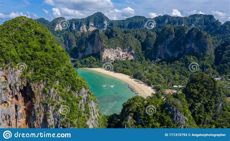 Aerial View Railay East Beach Beautiful Bay In Krabi Province Tropical