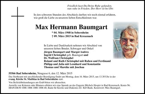 Traueranzeigen Von Max Hermann Baumgart Rz Trauer De