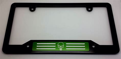 Hmc Billet License Plate Frame Black Anodized Punisher Green Badge