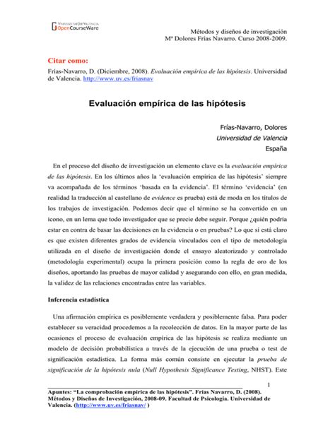 Evaluación empírica de las hipótesis OCW UV