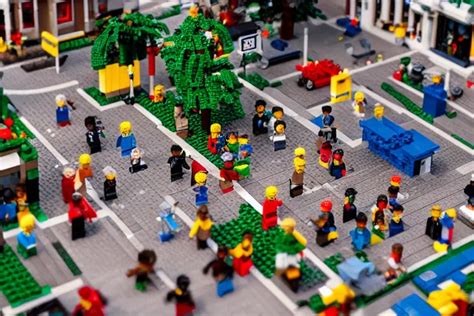 Wide Shot Of A LEGO Neighborhood LEGO People On The Stable Diffusion