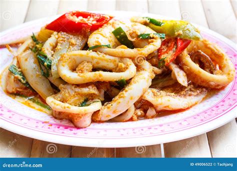 Fried Squid In Yellow Curry Powder Stock Photo Image Of Asia Tasty