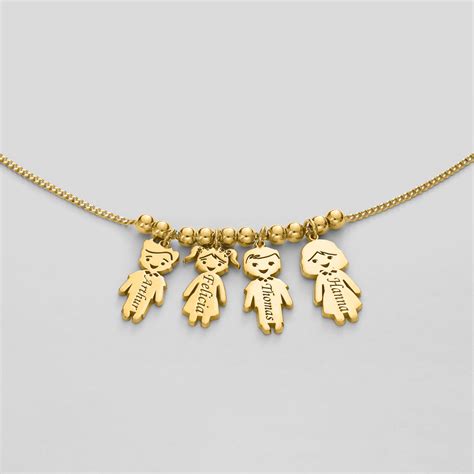 Mother Necklace With Kids Charms And Engraved Names Gold Electroplated