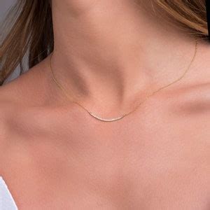 Bar Diamond Necklace K Solid Gold Curved Bar Diamond Necklace