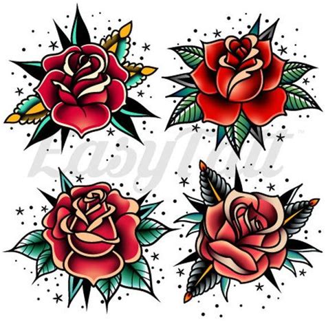 Traditional Rose Temporary Tattoos Rose Tattoos Temporary Rose Tattoos