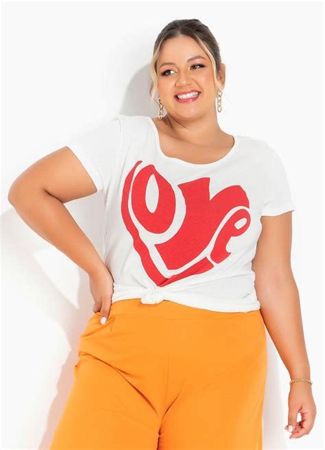 Blusa Off White Estampa Na Frente Plus Size Marguerite