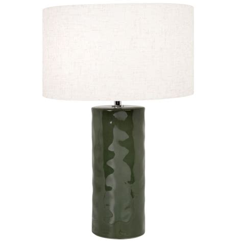 Lampe En C Ramique Verte Et Abat Jour En Polyester Recycl Beige