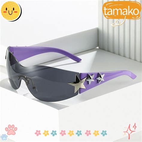 Tamako Y2k Sunglasses Futuristic Uv400 Protection Star Wrap Around Sun Glasses Cool Rimless