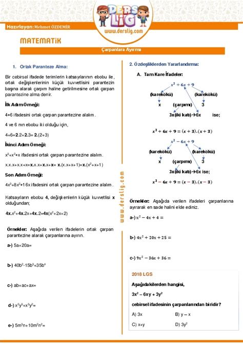 S N F Matematik Arpanlara Ay Rma Konu Zeti Derslig