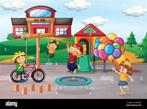 Kids playing at school playground illustration Stock Vector Image & Art - Alamy