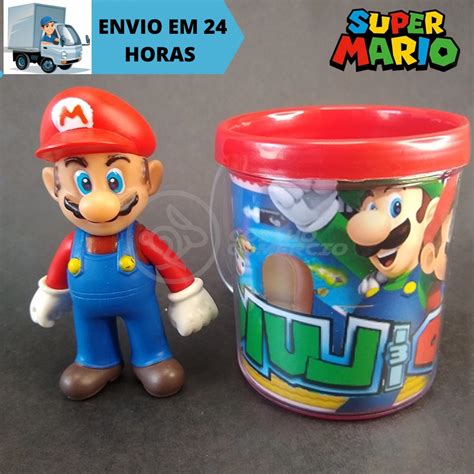 Kit Conjunto Boneco Super Mario Bros Articulado Nintendo Kart Caneca