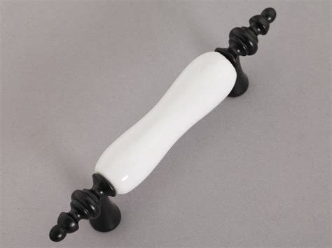 White Ceramic Cabinet Drawer Pulls Black Metal Porcelain Handles