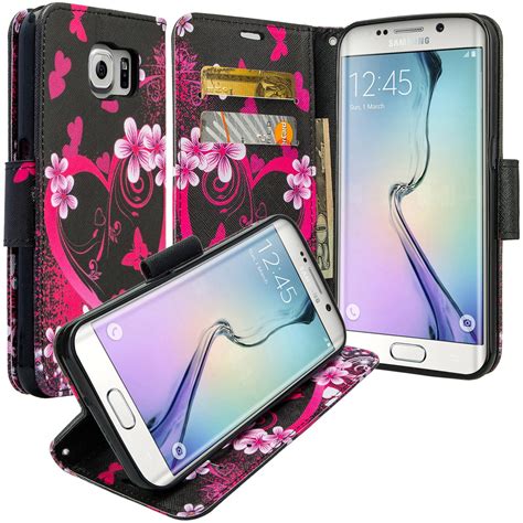 For Samsung Galaxy S6 Edge Plus Wallet Case Wrist Strap Magnetic Flip Fold Kickstand Pu