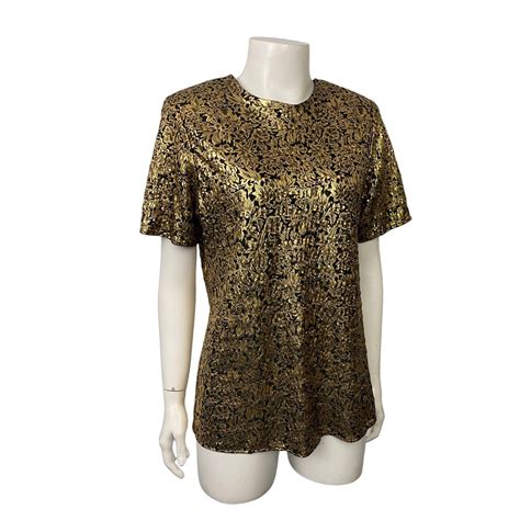 1990s Metallic Foil Blouse Nos Gold Floral Slouchy Gem