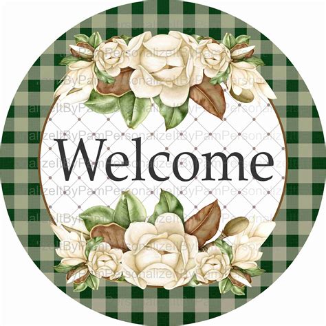 11 75 Round Magnolia Wreath Sign Magnolia Welcome Sign Wreath