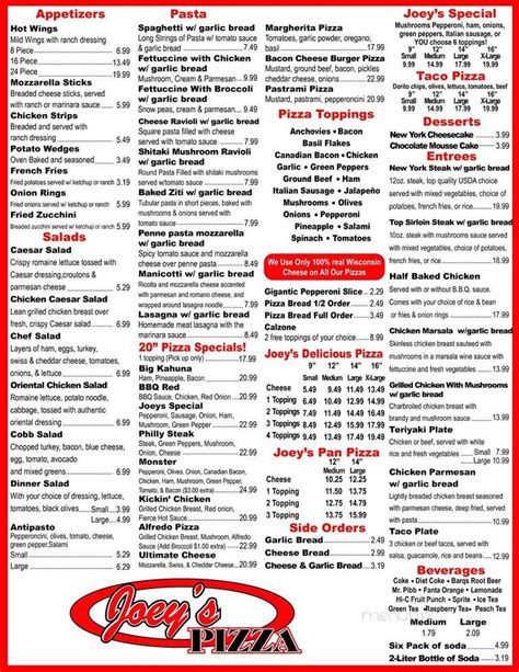 Online Menu Of Joeys Pizza Ontario Ca