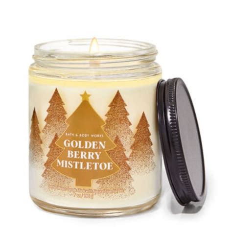 Bath Body Works Golden Berry Mistletoe Mason Single Wick Candle In