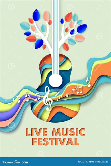 Live Music Festival Vector Poster Banner Template Paper Cut Craft