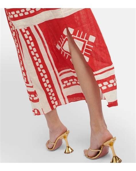 Johanna Ortiz Sun Goddess Printed Linen Dress In Red Lyst