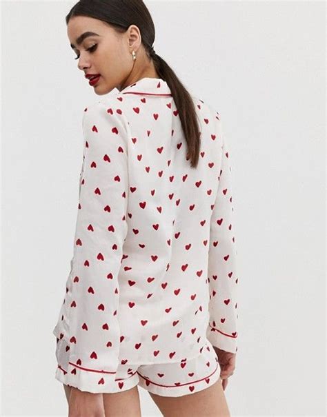 Missguided Missguided Valentines Satin Pyjama Set In Heart Print