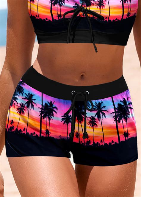 Drawstring Landscape Print Black Bikini Top Modlily Usd