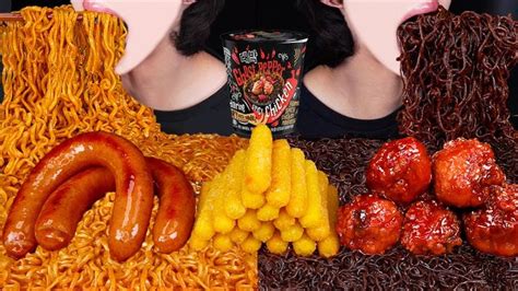 Asmr Ghost Pepper Noodles Nuclear Fire Noodles Sausage Chicken Cheese