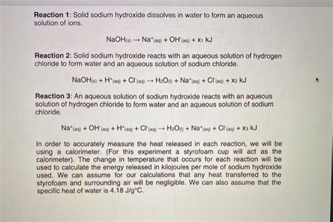 Solved Reaction 1: Solid sodium hydroxide dissolves in water | Chegg.com