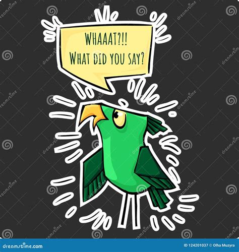 Funny Sticker Green Cartoon Shock Bird What Did You Say Stock Vector