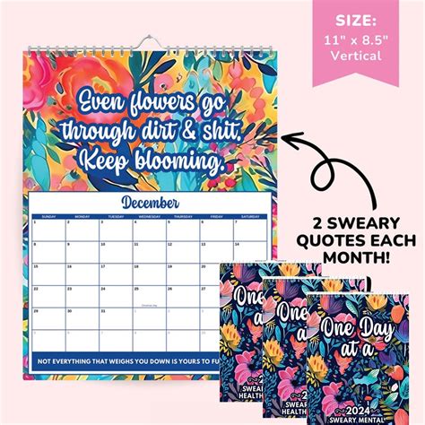 Rdeuod 1PCS 2024 Mental Health Calendar Funny Sweary Calendar 2024 Wall