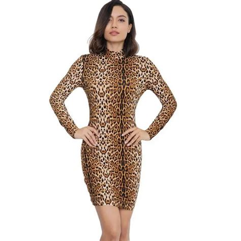 2019 New Women Leopard Dress Autumn Turtleneck Sexy Wrap Female Leopard