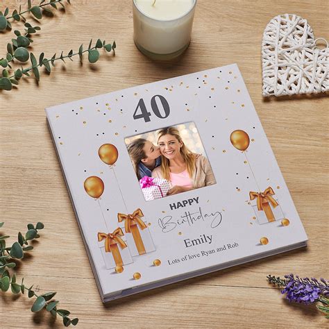 Personalised 40th Birthday Photo Album Linen Cover With Gold Balloons