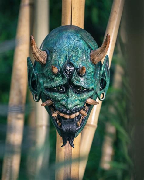 Japanese Honnari Hannya Mask Oni Demon Mask Green Etsy