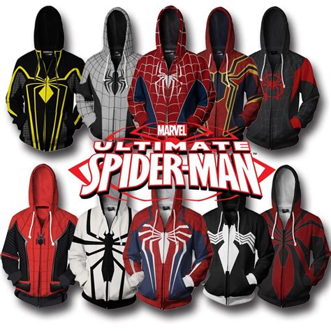 Niestandardowa Moda Zipper Marvel SpiderMan Avengers Bluza Z Kapturem