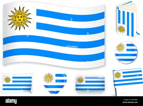 Uruguayan national flag. Vector illustration. 3 layers. Shadows, flat ...