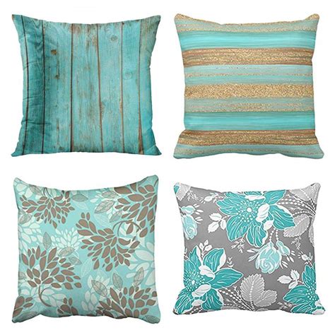 Sufam Set Of 4 Pillow Cases Turquoise Teal Green Pattern Wood Barn Weathered Beach Elegant