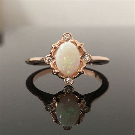 Rose Gold Opal Engagement Ring K Rose Gold Opal And Etsy