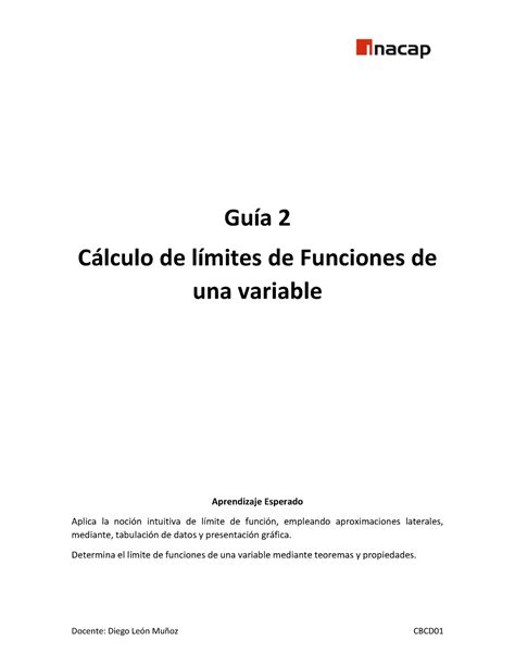 Guía 2 Cálculo de Límites con procedimiento algebraico GuÌa 2 C