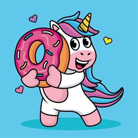 Cute Unicorn Cartoon With Sweet Donuts And Hearts Vector Illustration