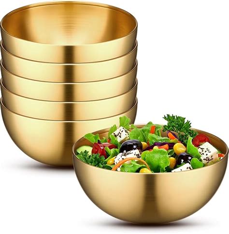 Nuogo 6 Pack Gold Mixing Bowls 24 Oz Gold Bowls Stainless Steel Double Wall Rice