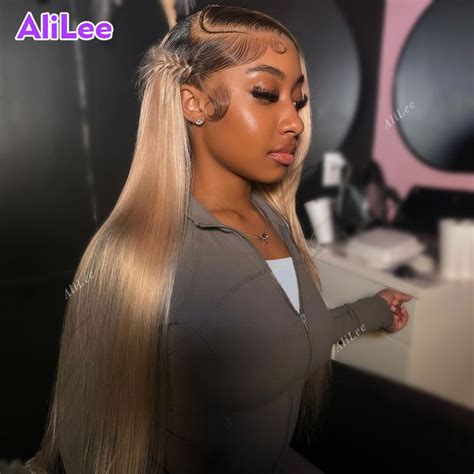 Alilee Ombre Ash Blonde Colored 180 Density Straight 13x6 13x4 Transparent Lace Frontal Wigs