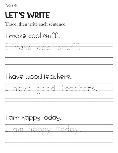 Sentence Writing And Tracing Handwriting Practice Worksheets Positive