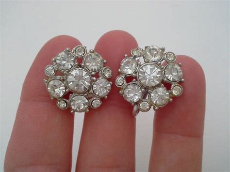 Vintage Coro Clear Rhinestone Earrings Round Flower Cluster Etsy