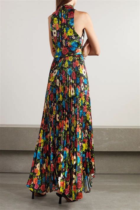 Alice Olivia Mertie Pleated Belted Floral Print Satin Gown 女裝 連身裙