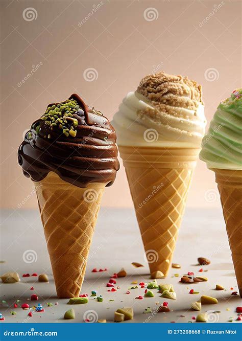 Delicious Ice Cream Cones with Toppings and Sprinkles Stock Illustration - Illustration of food ...