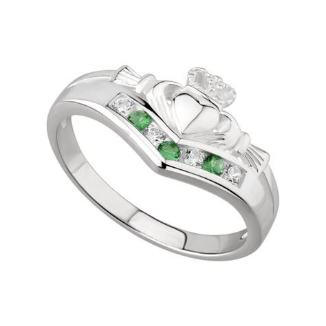 Silver Claddagh Ring With Gemstone Settings Claddaghrings