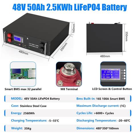 Lifepo4 48v 50ah 100ah 200ah Battery Pack Canrs485 32 Parellel 25kw