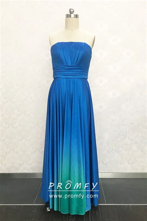 Ocean Blue to Green Ombre Jersey Bridesmaid Dress - Promfy