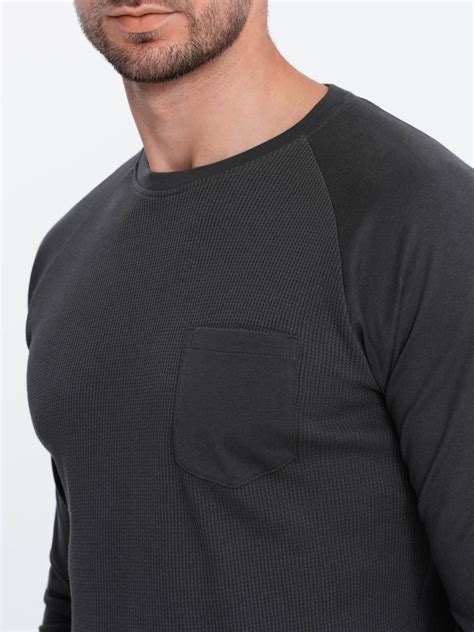 Men S Longsleeve With Waffle Texture Graphite V5 OM LSCL 0109