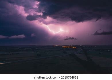 Dark Road Landscape Clouds Above Thunderbolts Royalty Free Images